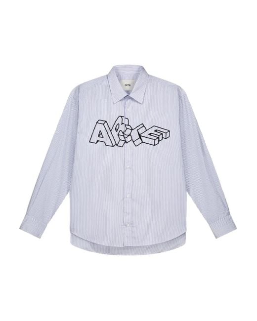 Arte' White Striped Logo-Print Shirt for men