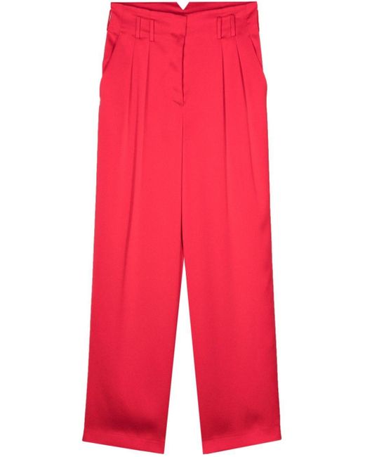 Genny Red Straight-leg Satin Trousers