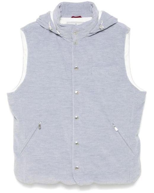メンズ Brunello Cucinelli コーデュロイ ダウンベスト Blue