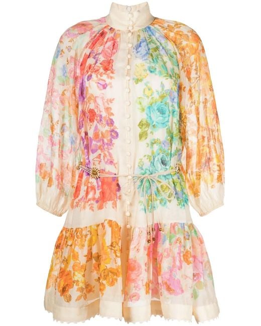 Zimmermann Multicolor Raie Floral-print Ramie Mini Dress X