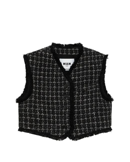 MSGM Black Bouclé Frayed Jacket