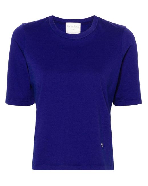 Forte Forte Blue T-Shirt aus Bio-Baumwolle mit Logo-Stickerei