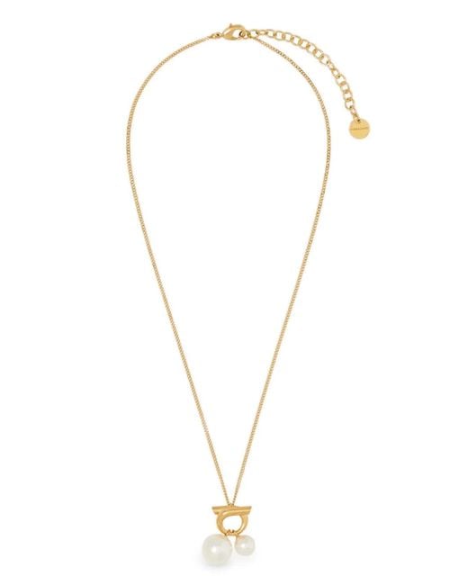 Ferragamo Metallic Double Pearl Necklace