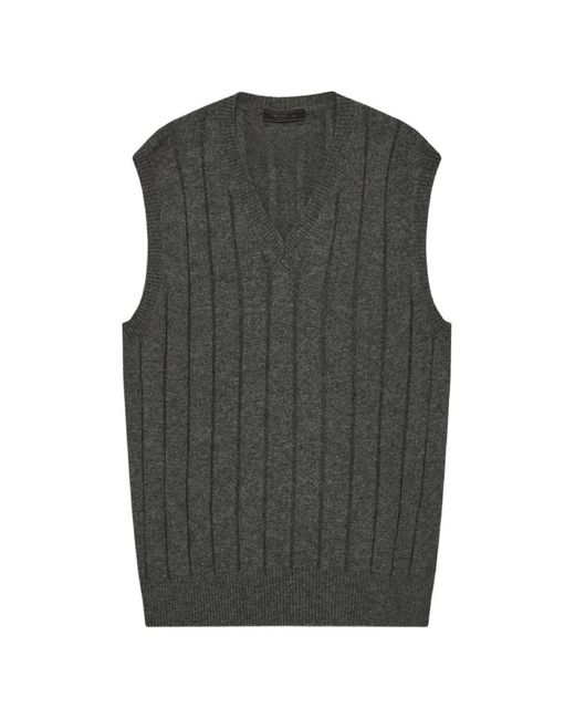 Prada Gray Ribbed-Knit V-Neck Vest for men