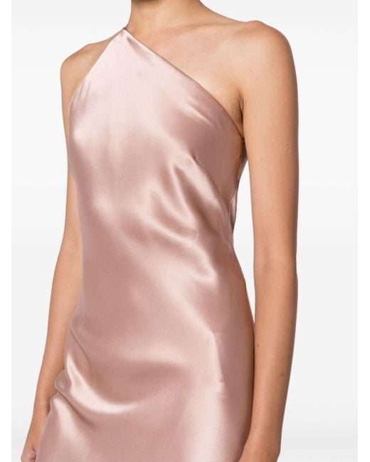 Michelle Mason Pink One-shoulder Bias Silk Gown