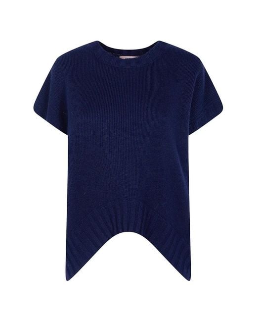 Twinset Blue Ribbed-Knit Curved-Hem Sweater