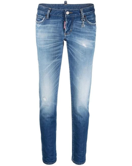 DSquared² Blue Faded Low-Rise Slim-Fit Jeans