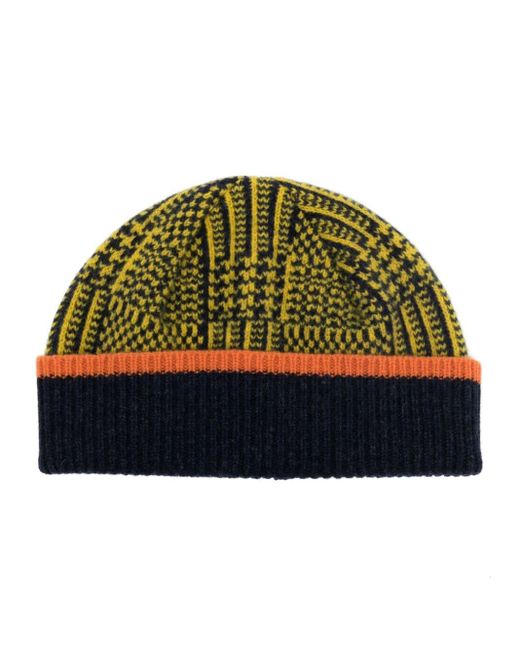 Paul Smith Green Prince Of Wales Checkered Lambs Wool Beanie