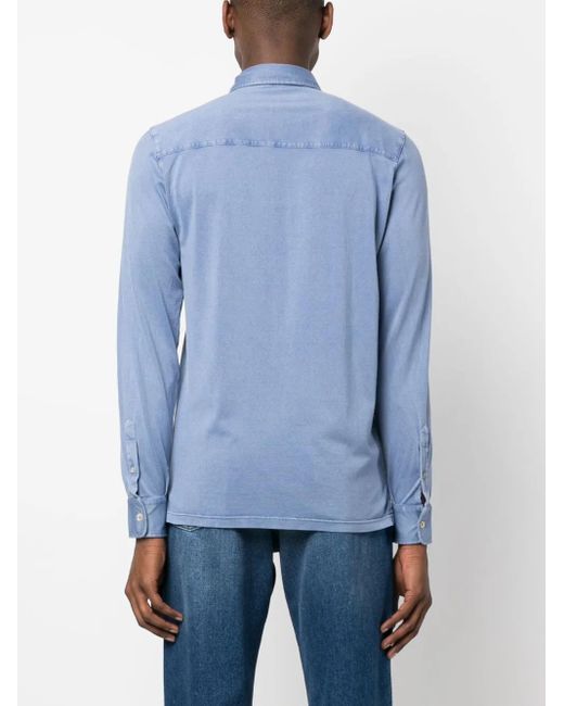 Fedeli Blue Long-Sleeve Cotton Shirt for men
