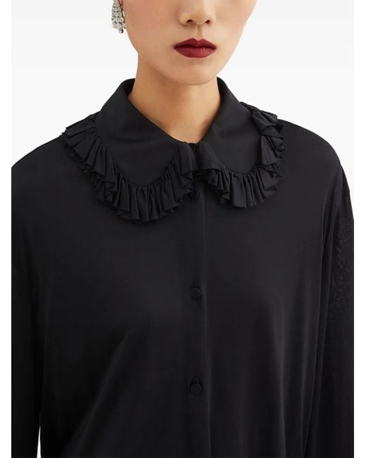 Jil Sander Black Camisa Cuello Volantes Negro