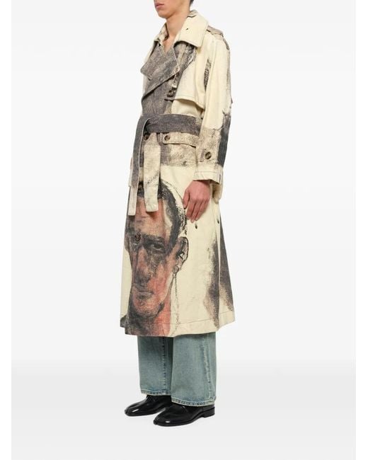 Kidsuper White Sketched Faced Long-Sleeve Trench Coat for men