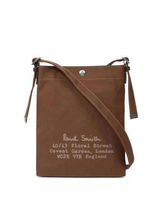 Paul Smith Brown Text-Print Messenger Bag for men