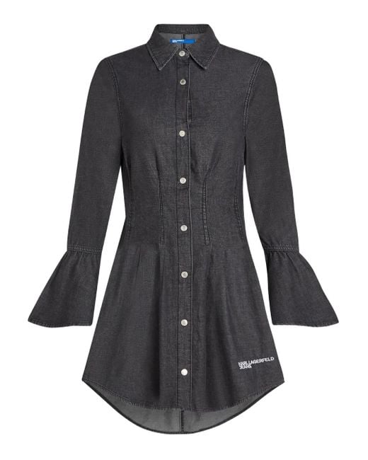 Karl Lagerfeld Black Bell-Sleeve Denim Dress