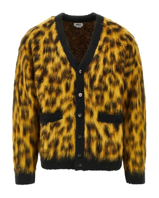 メンズ Obey Patron レオパード カーディガン Yellow