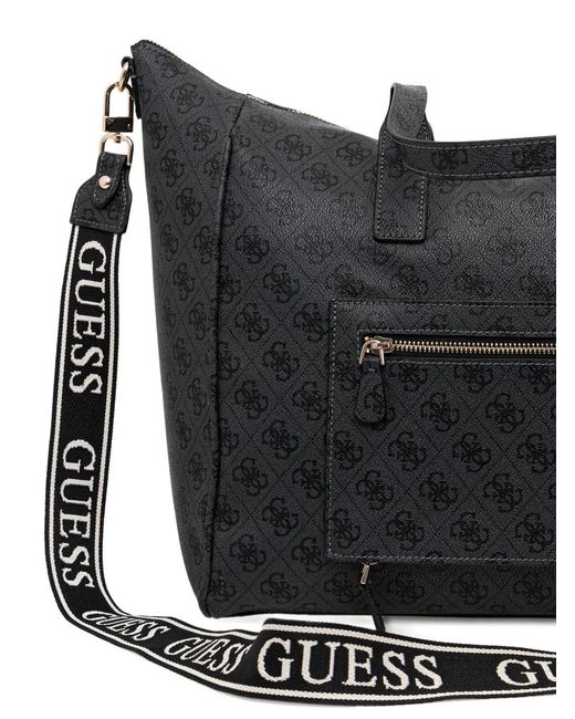 Guess Black Sac Cabas Zippé À Motif