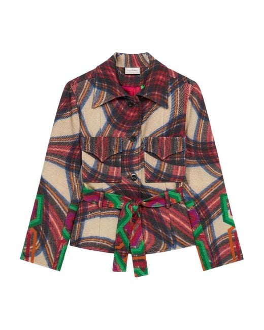 Pierre Louis Mascia Red Belted Patchwork Jacket
