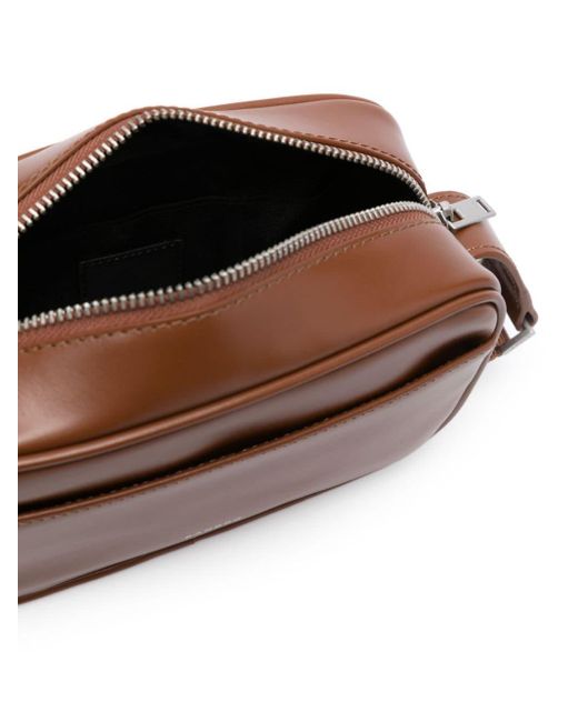 Sandro Brown Logo-print Leather Messenger Bag for men