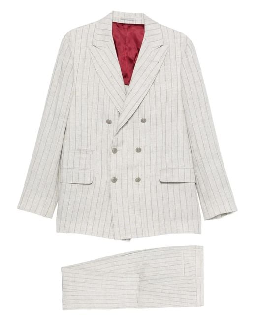 メンズ Brunello Cucinelli ストライプ ダブルスーツ White