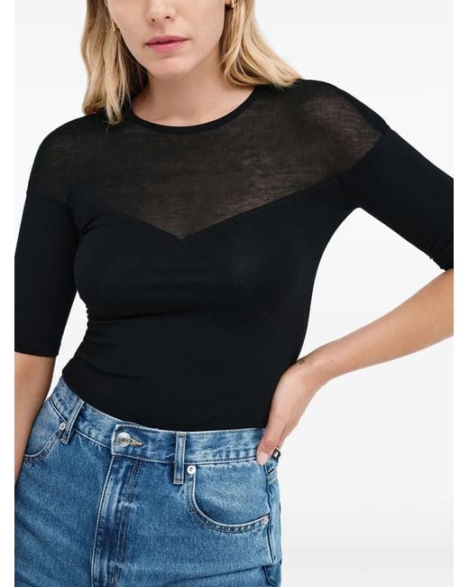 MARCELLA Black Adeline Sheer-Panel Top