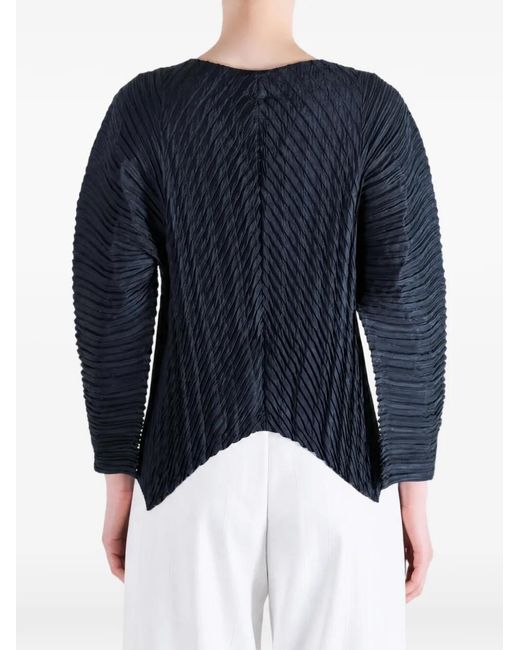 Issey Miyake Blue Unfurling Pleats Pleated Asymmetric-Hem Cardigan