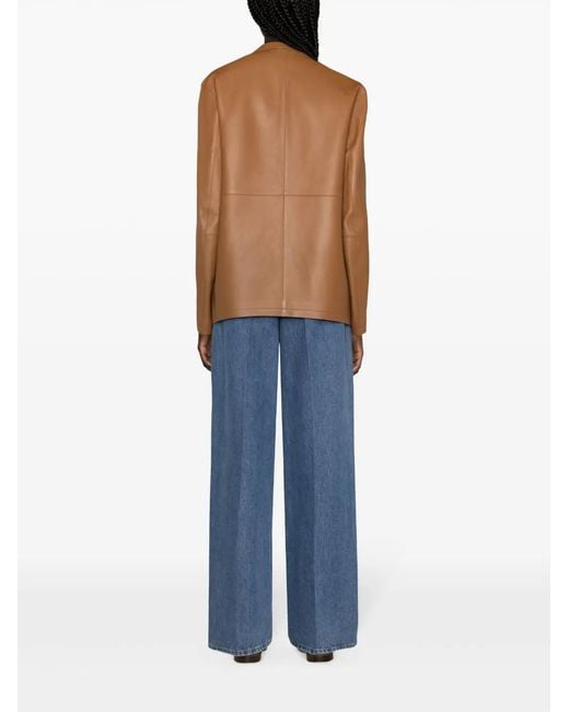 Totême Brown Notched-Lapels Leather Jacket