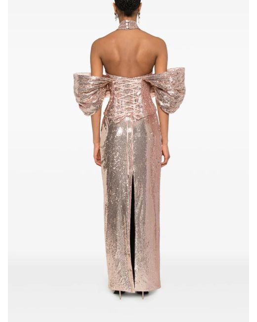 MITILIANE COUTURE Pink Detachable-Corset Sequined Maxi Dress