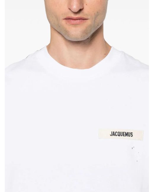 Jacquemus White Logo-Patch Cotton T-Shirt for men