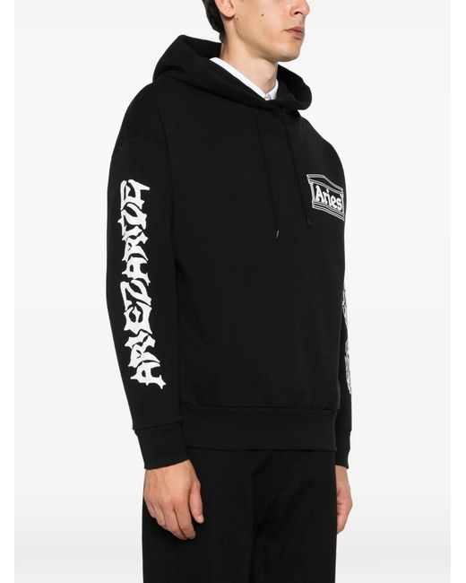 Aries Black Embroidered Hoodie for men