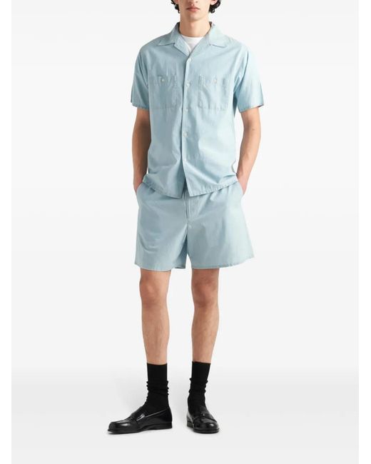 Prada Blue Triangle-Patch Elasticated-Waist Shorts for men