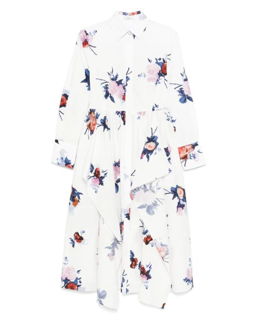 Erdem White Floral-Print Midi Dress