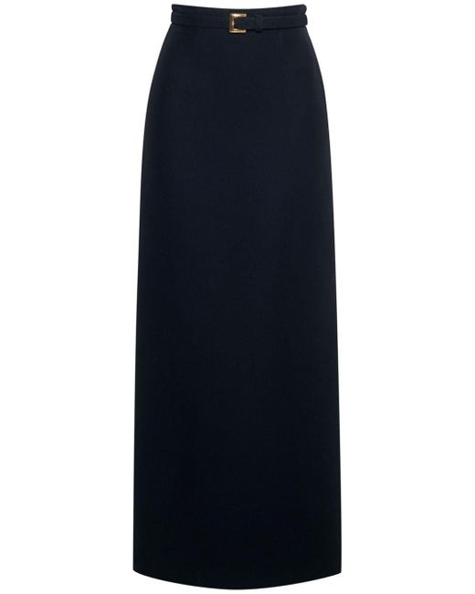 Adam Lippes Blue Belted Wool Pencil Maxi Skirt