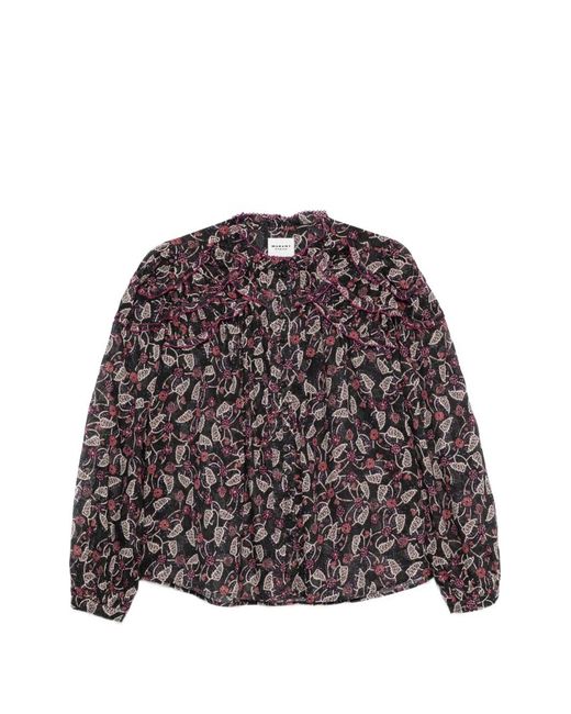 Isabel Marant Black Chrsita Floral-Print Ruffled Blouse
