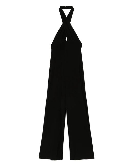 Norma Kamali Black 'Cross Halter Straight Leg' Jumpsuit