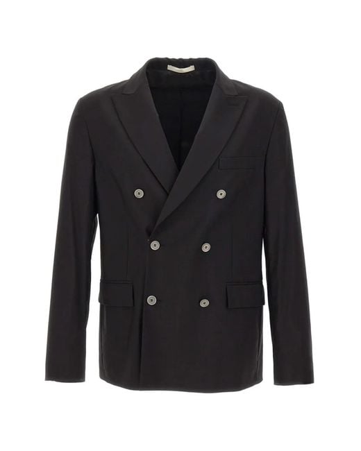 Paolo Pecora Black Double-Breasted Flap Pocket Blazer for men
