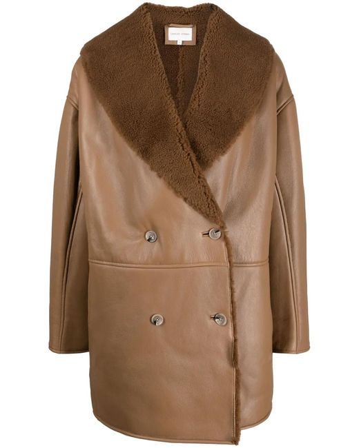 Loulou de Saison Brown Namo Double-Breasted Shearling-Lined Coat