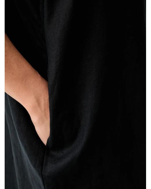 Benetton Black Button-Up Short-Sleeve Midi Dress