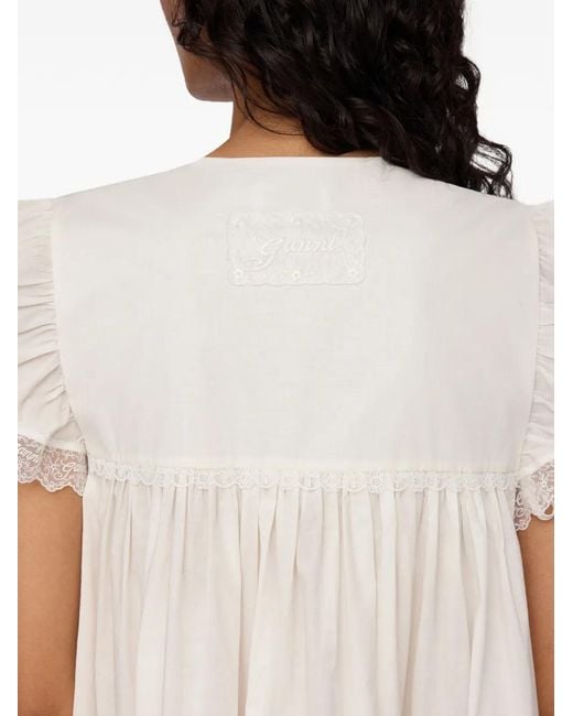 Ganni White Lace-Trim Ruffled Dress