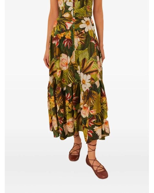 Farm Rio Yellow Botanical Forest-Print Skirt