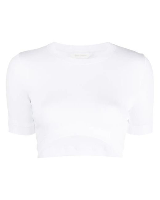 Palm Angels White Logo-Patch Cropped T-Shirt
