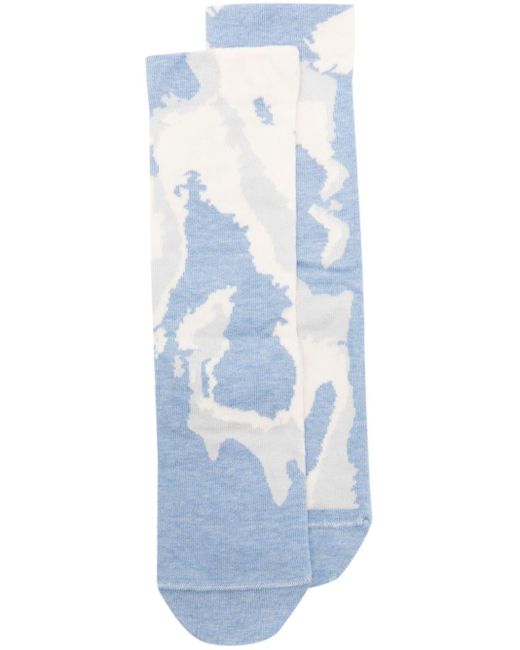 Camper Blue Camouflage-pattern Cotton Blend Socks