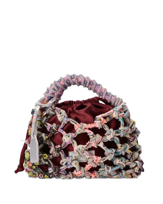 Kurt Geiger Pink Satin-Fabric Crystal-Embellished Tote Bag
