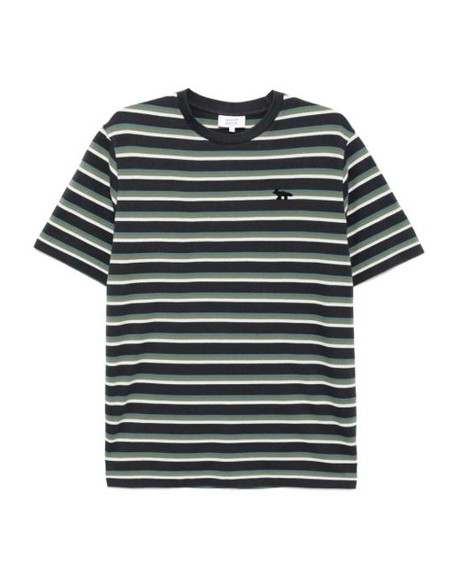 Maison Kitsuné Black Profile Fox Patch Striped Comfort T-Shirt for men