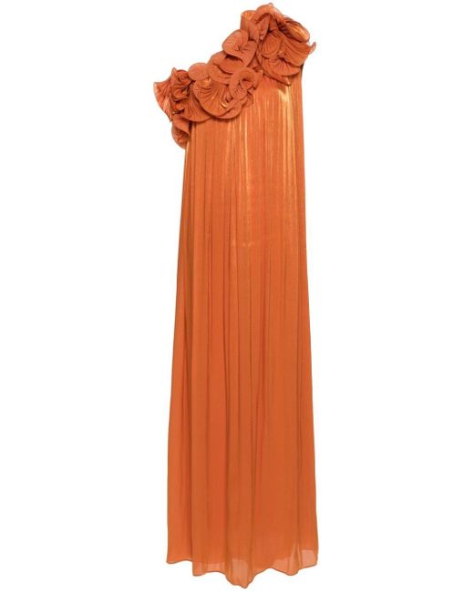 Costarellos Orange Ruffled Georgette Gown