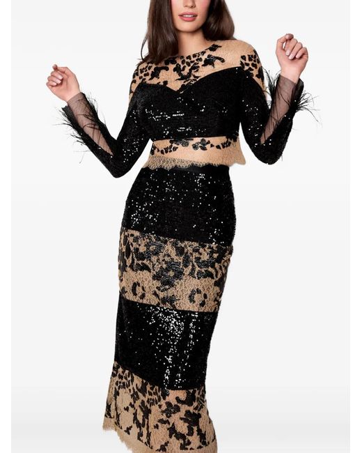 IMROSKA Black Zebra Dune Sequin-Embellished Lace Blouse