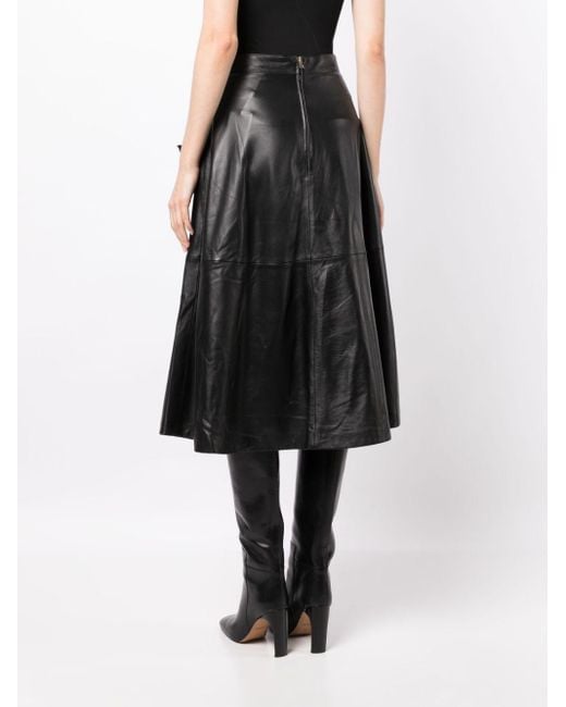 Elie Saab Black Floral-embroidered Leather Midi Skirt
