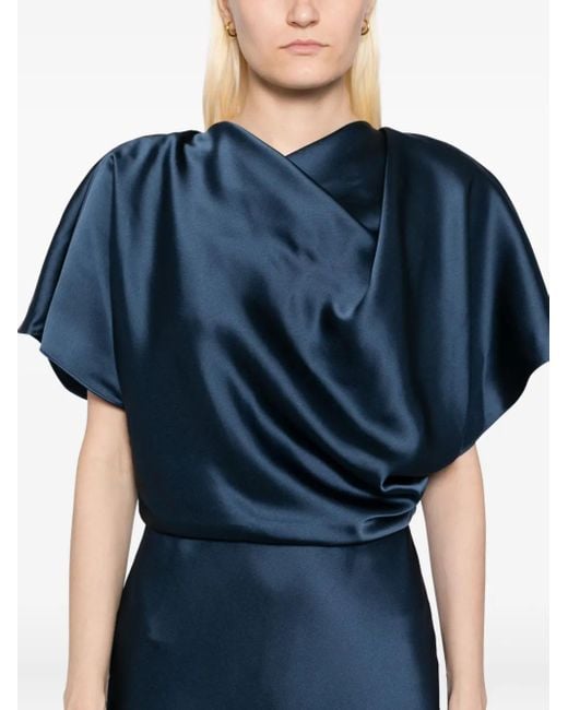 Amsale Blue Satin Draped Gown