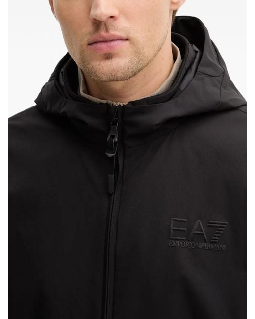 EA7 Black Logo-Print Hooded Jacket for men