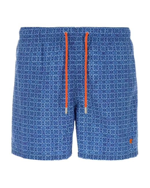 Gallo Blue Geometric-Print Swim Shorts for men