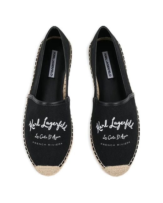 Karl Lagerfeld Black Logo-Embroidered Braided-Sole Espadrilles