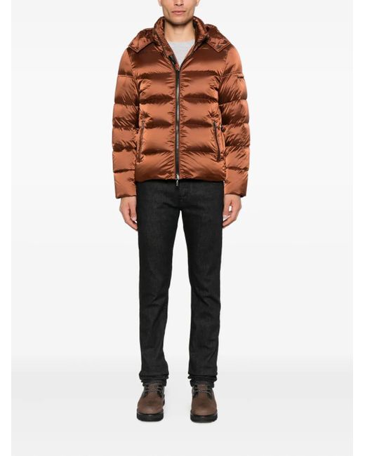 Moorer Brown Hooded Quilted Jacket for men
